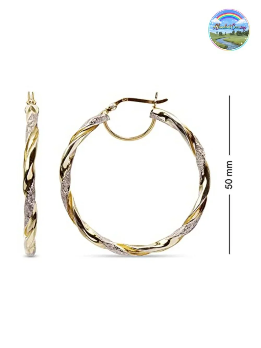 Sterling Silver Textured Two-Tone Hoop Earrings Lightweight Italian Design